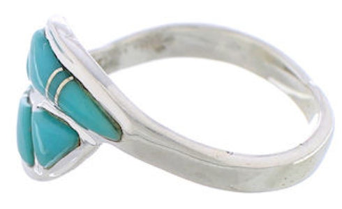 Silver Turquoise Inlay Southwestern Jewelry Ring Size 7-1/2 AX87740